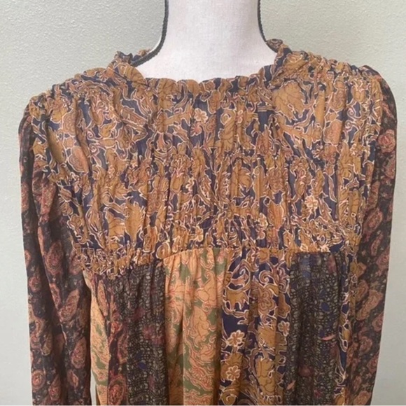 Free People Merrie Mixed Print Boho Style Tunic Top Size Small - Picture 10 of 14